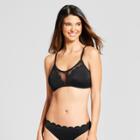 Vanilla Beach Women's Scallop Mesh Bralette Bikini Top - Black D/dd Cup