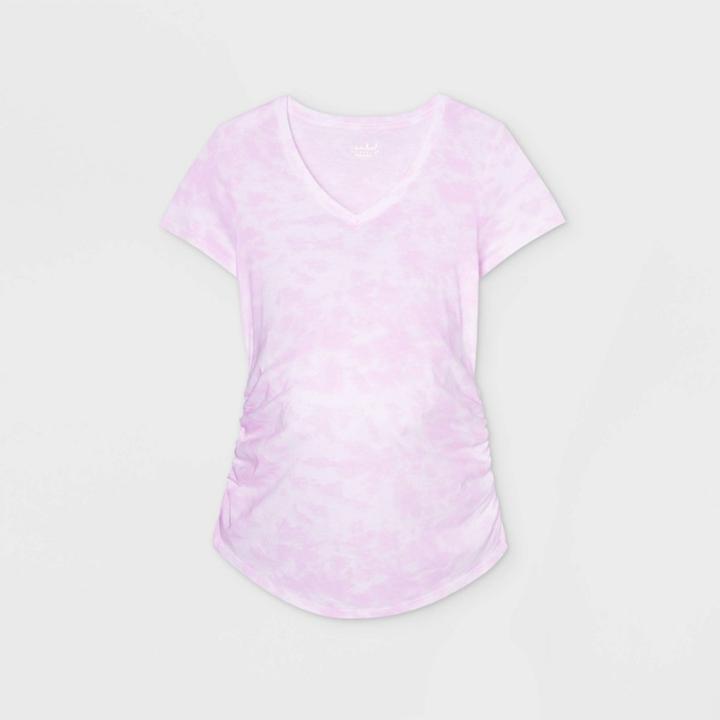 Maternity Tie-dye Short Sleeve V-neck Side Shirred T-shirt - Isabel Maternity By Ingrid & Isabel Light Purple