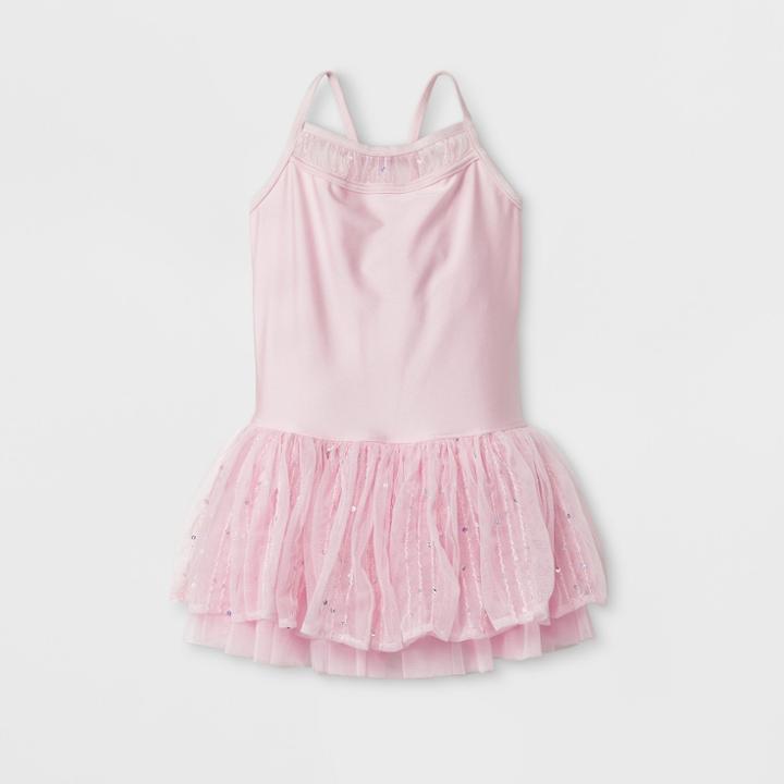 Danshuz Toddler Girls' Camisole Style Activedress With Embroidered Back And Foil Sequin Back Panels, Yoke And Triple Layer Skirt - Pink 2-4,