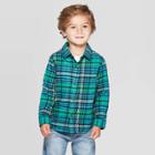 Toddler Boys' Long Sleeve Plaid Woven Shirt - Cat & Jack Green 12 M, Toddler Boy's,