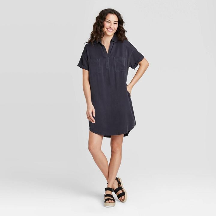 Women's Short Sleeve Shirtdress - Universal Thread Navy