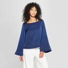 Women's Long Wide Sleeve Square Neck Blouse - Prologue Navy (blue)