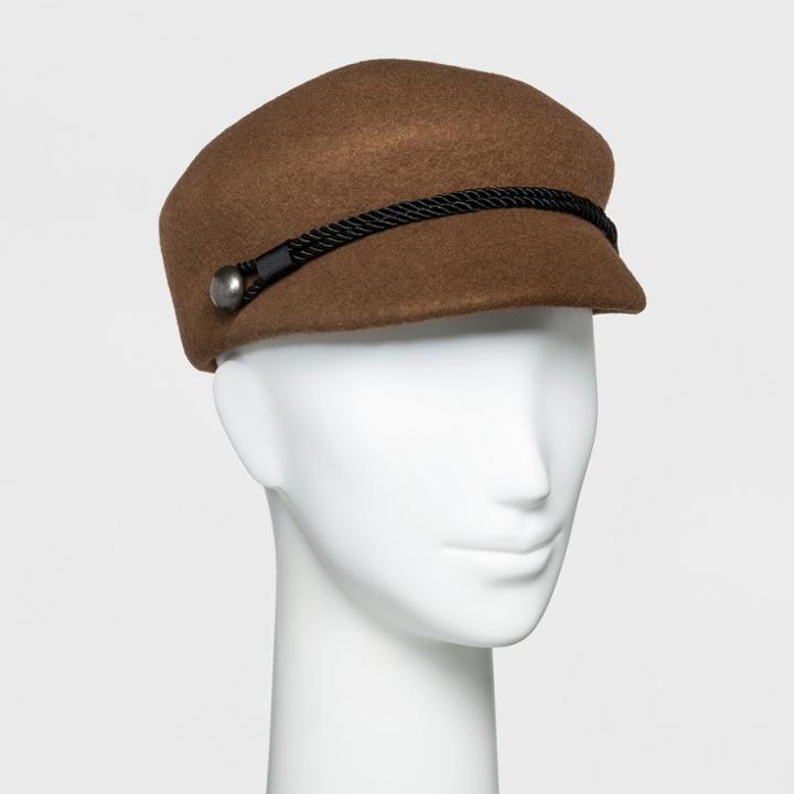 Women's Cord Trim Newsboy Hat - A New Day Brown, Camel
