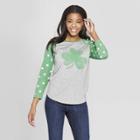 Women's 3/4 Sleeve Four Leaf Clover Raglan Graphic T-shirt - Grayson Threads (juniors') - Gray