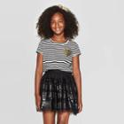 Petitegirls' Short Sleeve Stripe Pocket T-shirt - Cat & Jack Black/cream L, Girl's, Size: