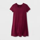 Girls' Short Sleeve Open Neck Dress - Art Class Burgundy Xs, Size: