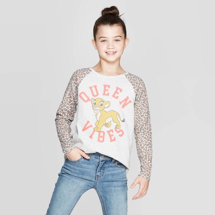 Girls' The Lion King Nala Queen Vibes Long Sleeve Raglan T-shirt - Beige