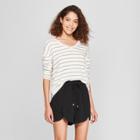 Women's Striped Long Sleeve Cozy Knit Top - A New Day White/black Xs, Black White