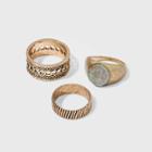 Round Semi-precious Labradorite Stone Inlay Ring Set 3pc - Universal Thread Dark Gold