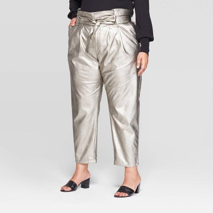 Women's Plus Size Mid-rise Relaxed Paperbag Pants - Who What Wear Silver