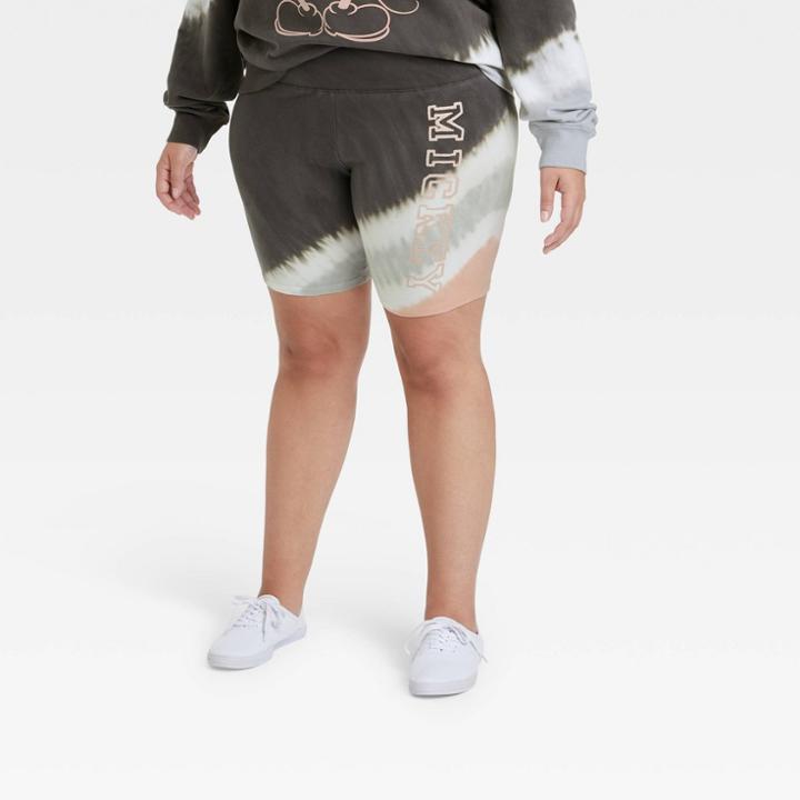 Mickey Mouse Women's Disney Plus Size Mickey Graphic Bike Shorts - Black Tie-dye