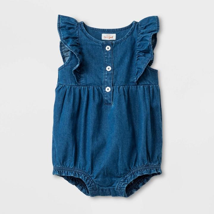 Baby Girls' Ruffle Sleeve Romper - Cat & Jack Blue