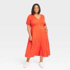 Women's Short Sleeve Button-front Shirtdress - Ava & Viv Red