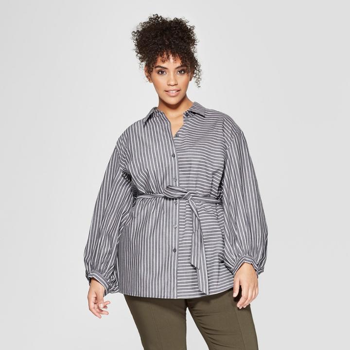 Women's Plus Size Striped Long Sleeve Nouveau Button-up Tunic - Who What Wear Black/white 1x, Black/white