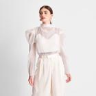 Women's Puff Shoulder Long Sleeve Mock Neck Blouse - Future Collective With Kahlana Barfield Brown Cream Xxs