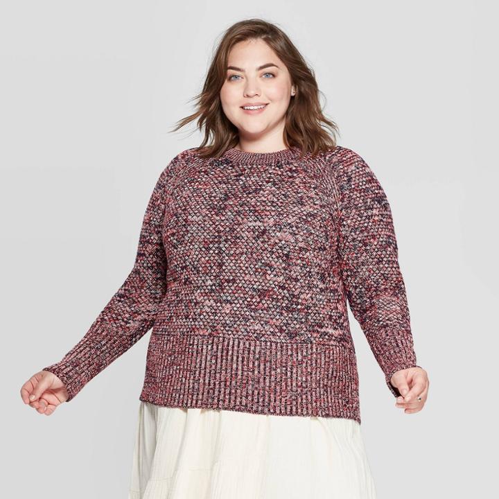 Women's Plus Size Long Sleeve Crewneck Pullover Sweater - Universal Thread Purple