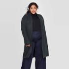 Women's Plus Size Brushed Rib Long Sleeve Cardigan - Ava & Viv Dark Green