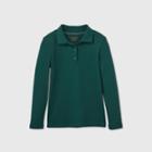 Girls' Long Sleeve Interlock Uniform Polo Shirt - Cat & Jack Dark Green