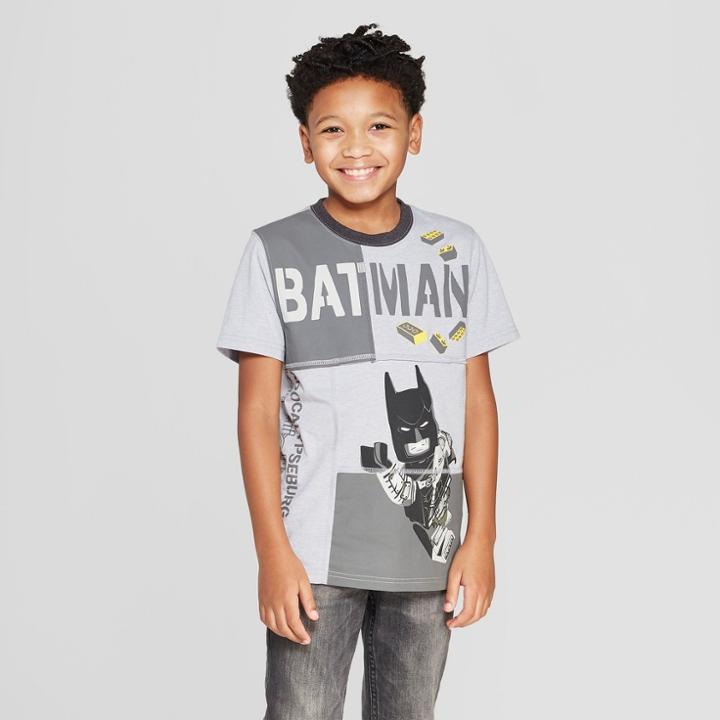 Boys' The Lego Movie 2 Batman Pieced Short Sleeve T-shirt - Gray