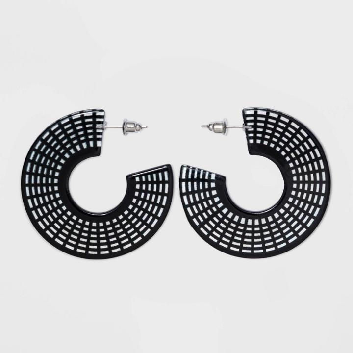 Mesh Detail Acrylic Hoop Earrings - Wild Fable Black