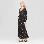 Women's Floral Print Long Sleeve Maxi Wrap Dress - Who What Wear Black
