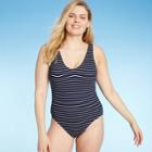 Women's Textured Stripe High Coverage One Piece Swimsuit - Kona Sol Blue