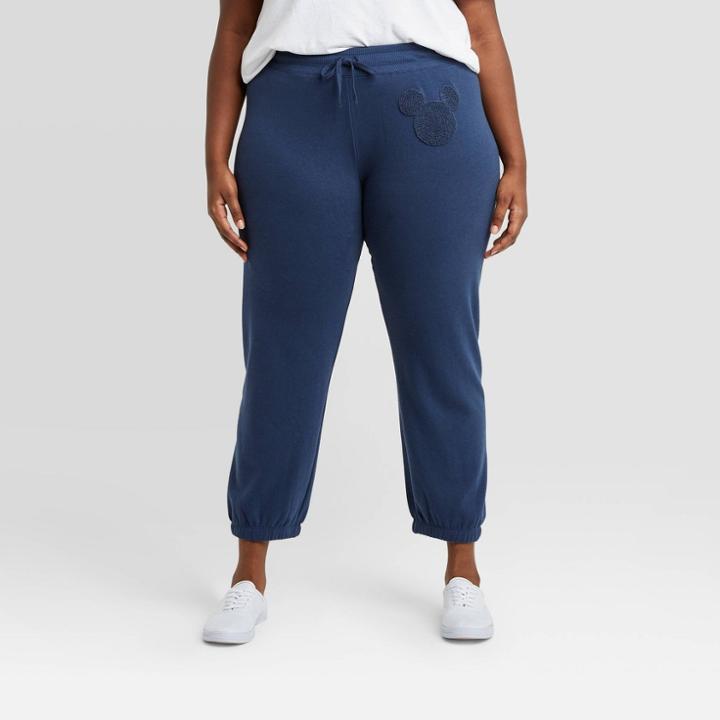 Women's Disney Mickey Chenille Plus Size Patch Jogger Pants - Navy