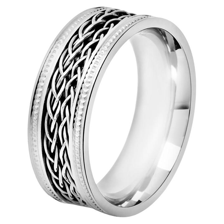 Men's Crucible Stainless Steel Ring With Double Braided Inlay Milgrain (11), Size: