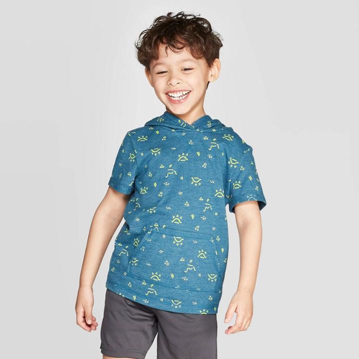 Toddler Boys' Printed Hoodie T-shirt - Cat & Jack Blue 5t,
