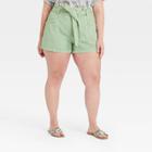 Women's Plus Size High-rise Paperbag Shorts - Universal Thread Green