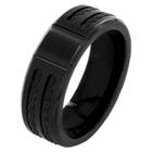 West Coast Jewelry Men's Crucible Stainless Steel Plated Double Cable Inlay Ring - Black