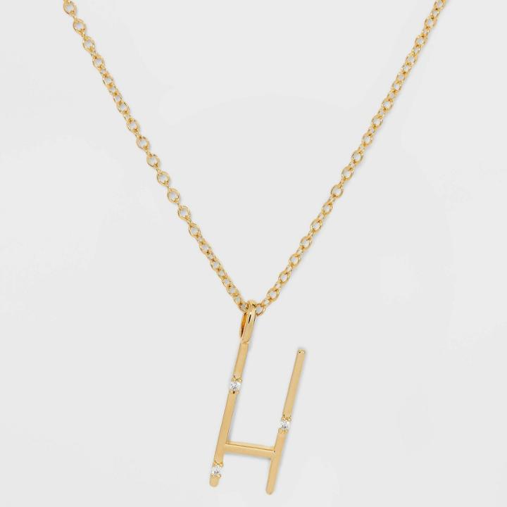 Gold Over Silver Plated Cubic Zirconia 'h' Initial Pendant Necklace - A New Day Gold