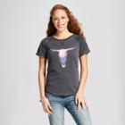Women's Skull French Terry Rolled Cuff Short Sleeve T-shirt - Grayson Threads (juniors') - Gray