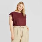 Women's Plus Size Short Sleeve Linen T-shirt - A New Day Burgundy 1x, Women's,