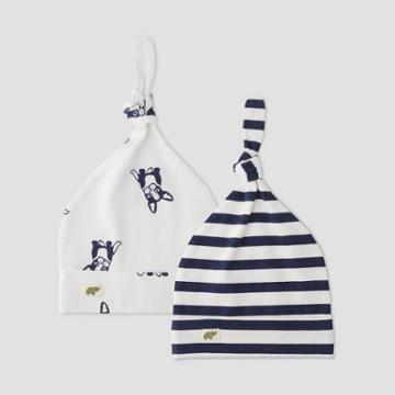 Layette By Monica + Andy Baby Boys' 2pk Striped And Top Dog Top Knot Hat - Navy, Blue