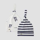 Layette By Monica + Andy Baby Boys' 2pk Striped And Top Dog Top Knot Hat - Navy, Blue