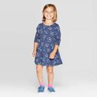 Toddler Girls' Long Sleeve Heart Print Knit Dress - Cat & Jack Navy 4t, Toddler Girl's, Blue