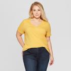 Women's Plus Size Short Sleeve V-neck Essential T-shirt - Ava & Viv Yellow