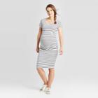Maternity Striped Short Sleeve T-shirt Midi Dress - Isabel Maternity By Ingrid & Isabel White/black