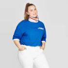 Target Women's Stranger Things Ahoy Plus Size Short Sleeve Cropped Polo T-shirt (juniors') - Blue