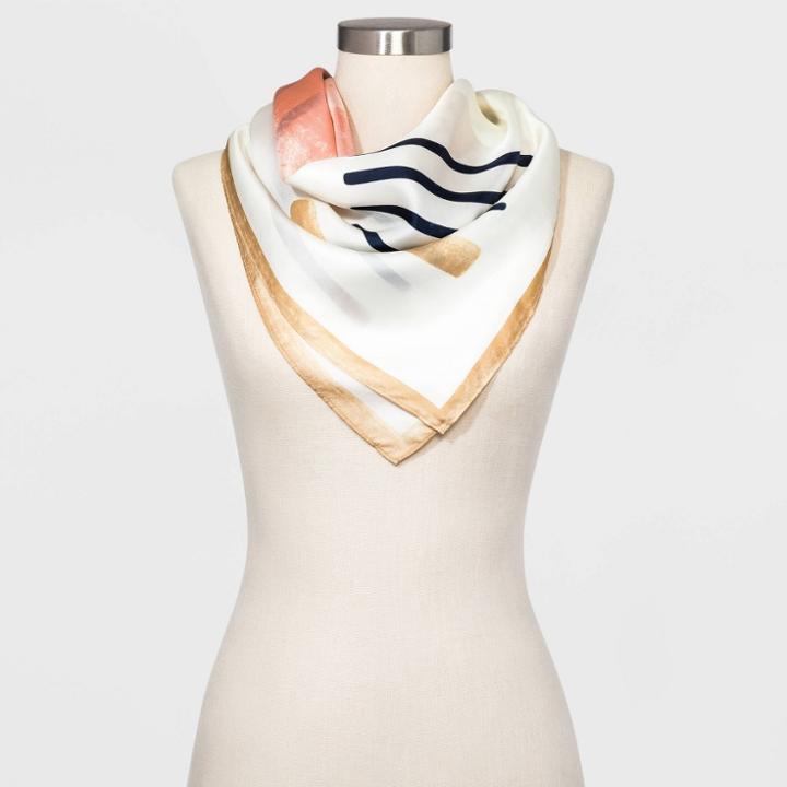 Women's Large Square Geo Print Silk Scarf - A New Day Cream One Size, Women's, Beige