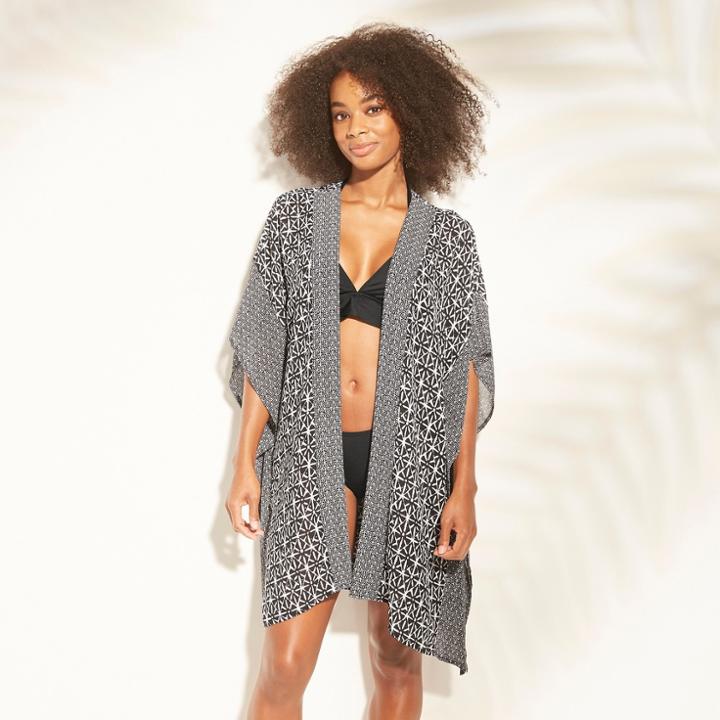 Women's Open Front Kimono Cover Up - Kona Sol Black Print