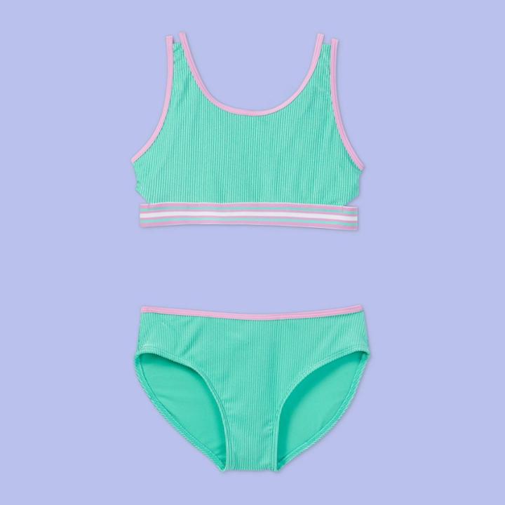 Girls' 2pc Shiny Ribbed Bikini Set - More Than Magic Lilac