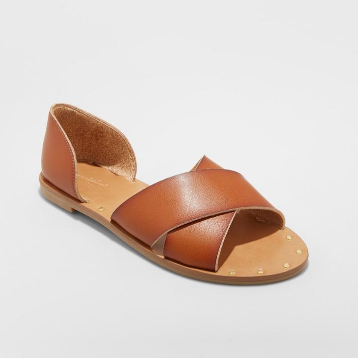 Women's Lois Wide Width Crossband Sandals - Universal Thread Cognac (red) 8w,