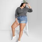 Women's Plus Size Long Sleeve Ribbed Henley T-shirt - Wild Fable Gray