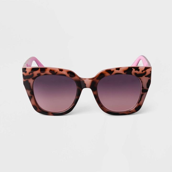 Women's Oversized Two-tone Tortoise Shell Cateye Sunglasses - A New Day Tan