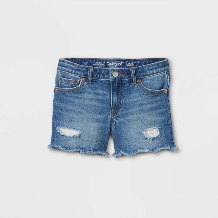 Girls' Destructed Jean Shorts - Cat & Jack Medium Wash