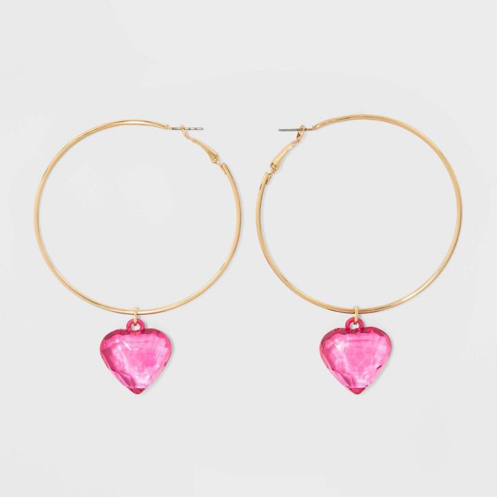 Target Heart Drop Plastic Steel Hoop Earrings - Wild Fable Bright Gold