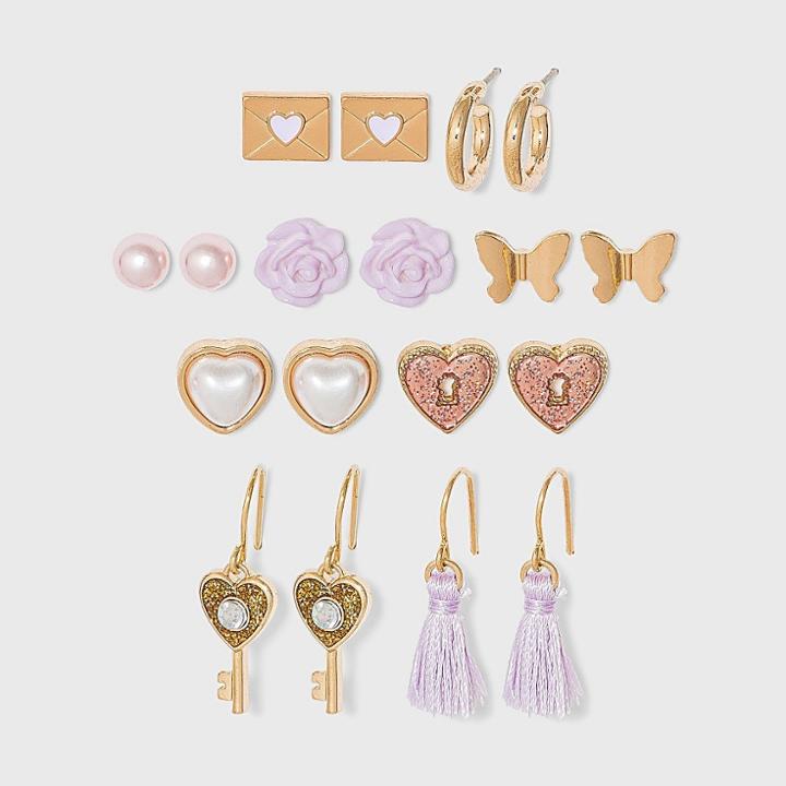 Girls' 9pk Earrings- Cat & Jack Pink/purple