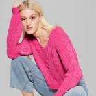 Women's Long Sleeve V-neck Chenille Pullover - Wild Fable Xs Hot